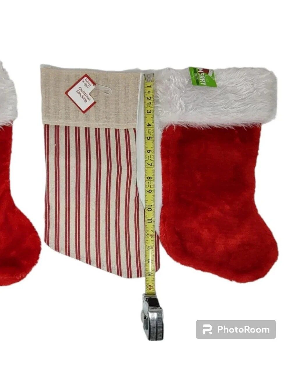 Set of 3 NWT Christmas Stockings Bundle 2 Classic Red Plush & 1 Farmhouse Stripe